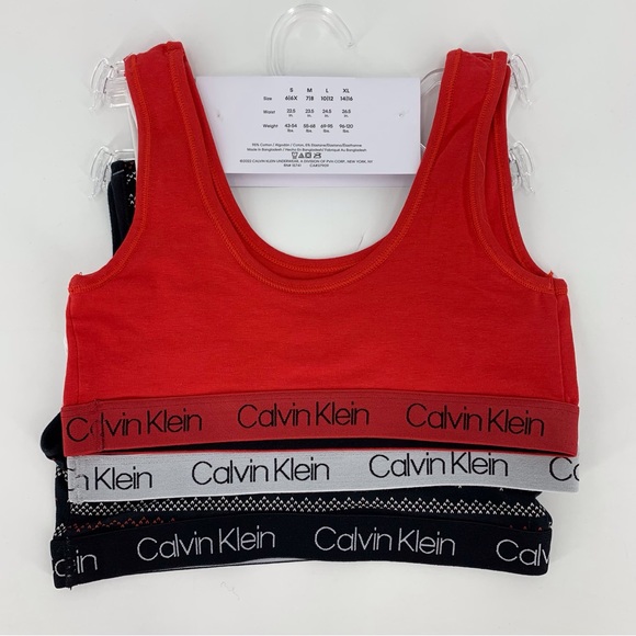 Calvin Klein NWT Girls' Red, Black, and White 3-Pack Pull Over Bralette, Medium - Picture 8 of 12
